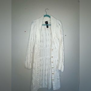 Cream Knitted Long Cardigan